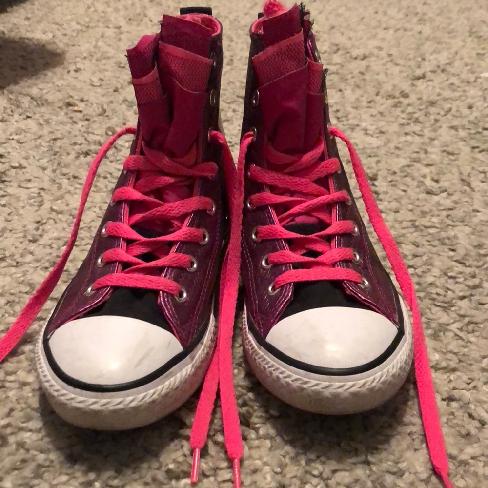 Authentic Converse Pink Leather and Black Canvas